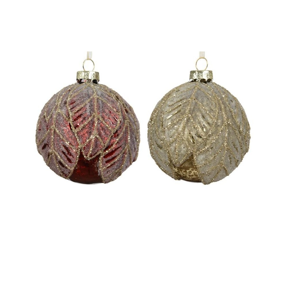 SFERA VETRO FOGLIA ORO ROSSO GLITTER D.10